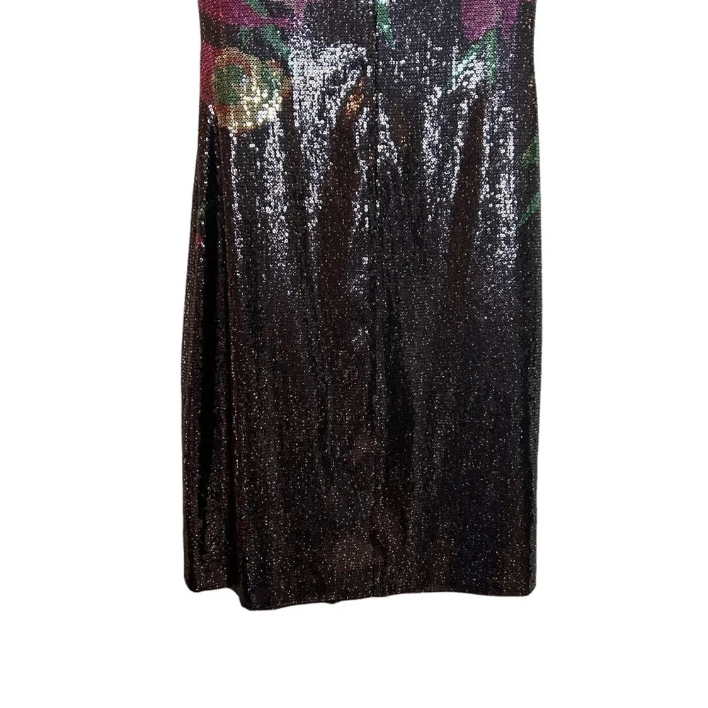 T Tahari Helena Black/Multi Color Floral Sequin Sleeveless Pleated Collar Dress - Picture 7 of 16
